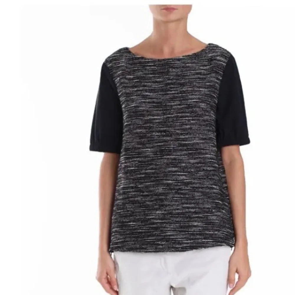 Vince Textured Knit Raglan Sleeve Top Black & White Back Zip Size M